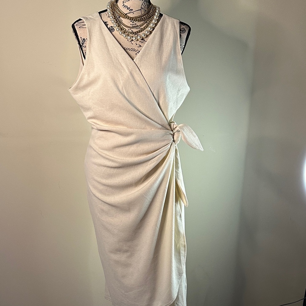 H&M Cream Sleeveless Wrap Midi Dress